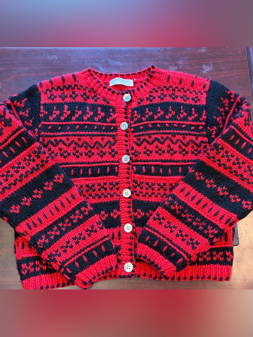 Liz Claiborne CollectioRed and Black Patterned Button-Up Women's Cardigan sz M